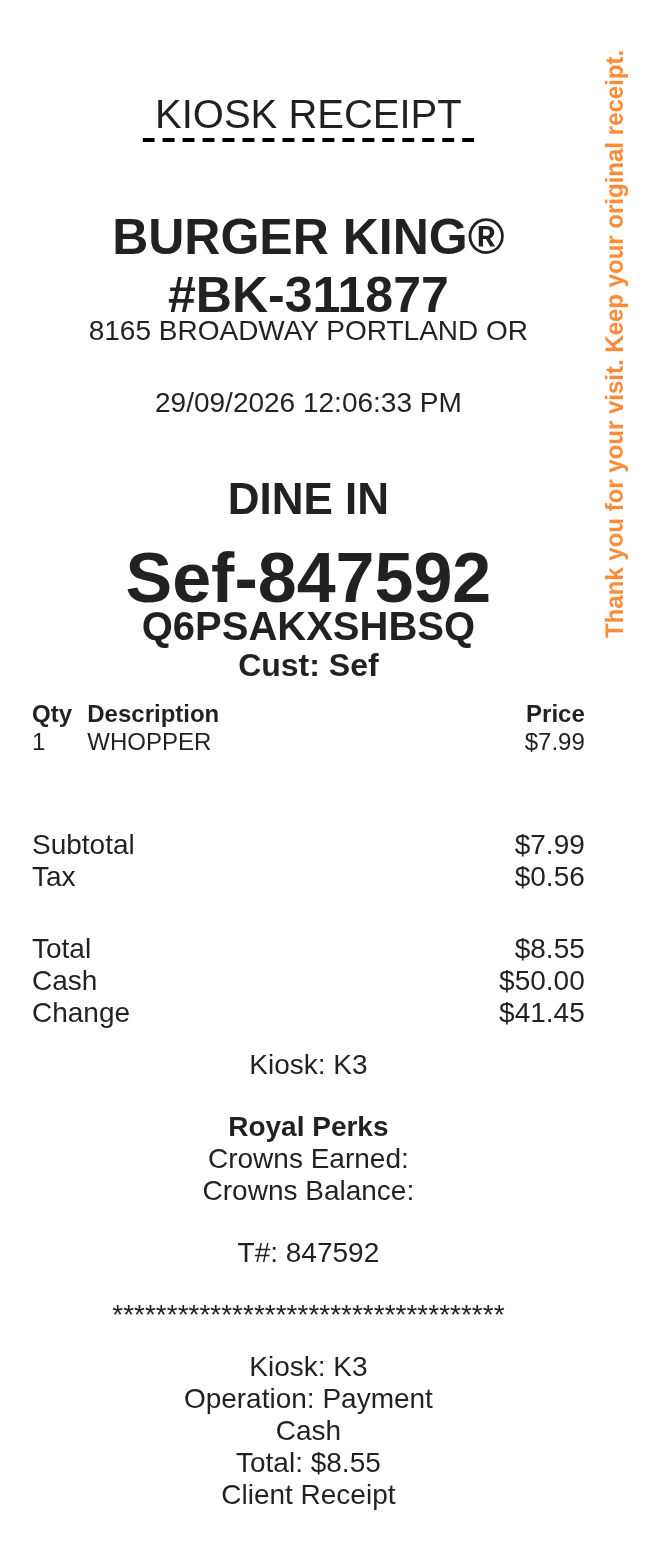 Burger King Receipt — example receipt