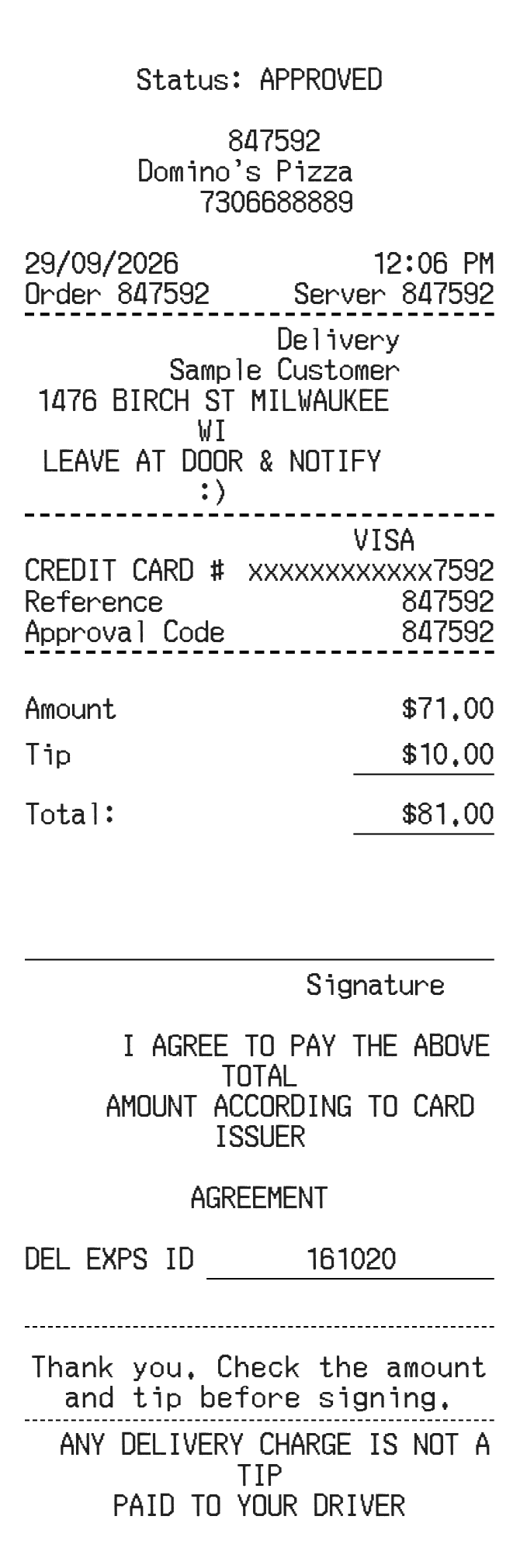 Domino's Receipt — example receipt