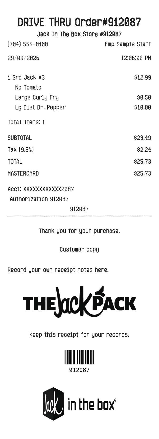 Jack In The Box Receipt — example receipt