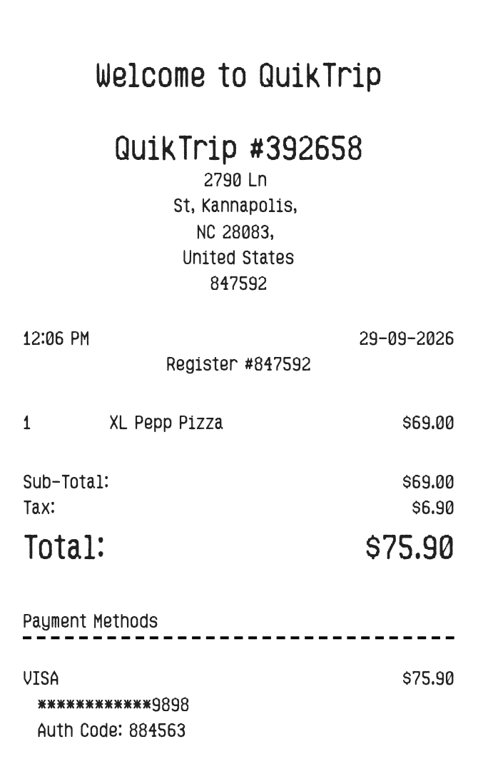 QuikTrip Receipt — example receipt