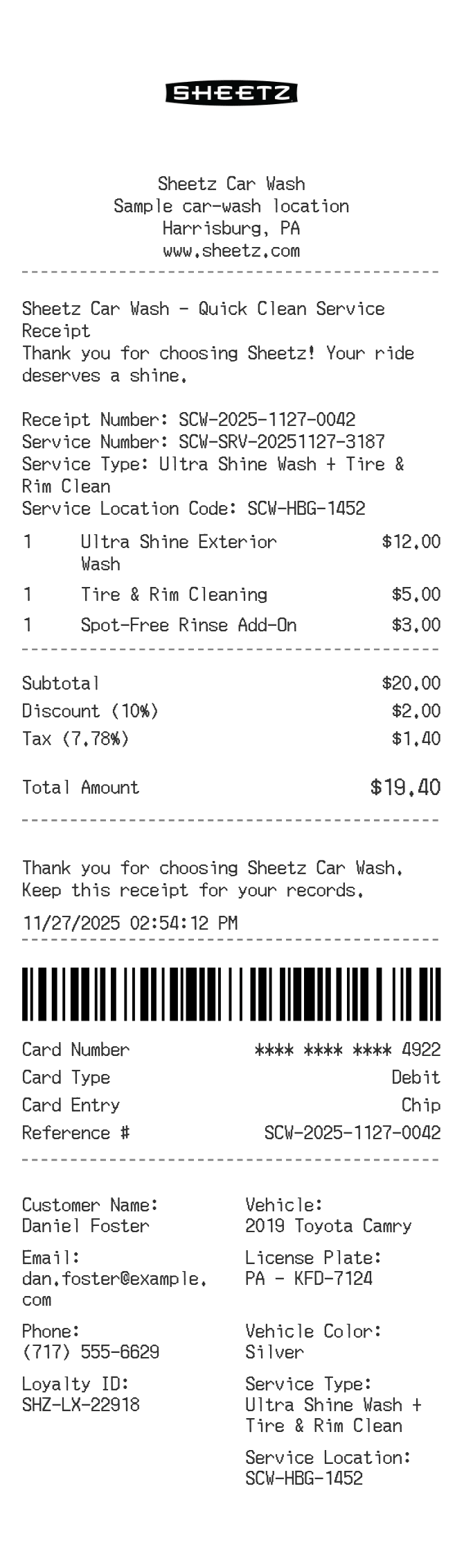 Sheetz Receipt — example receipt
