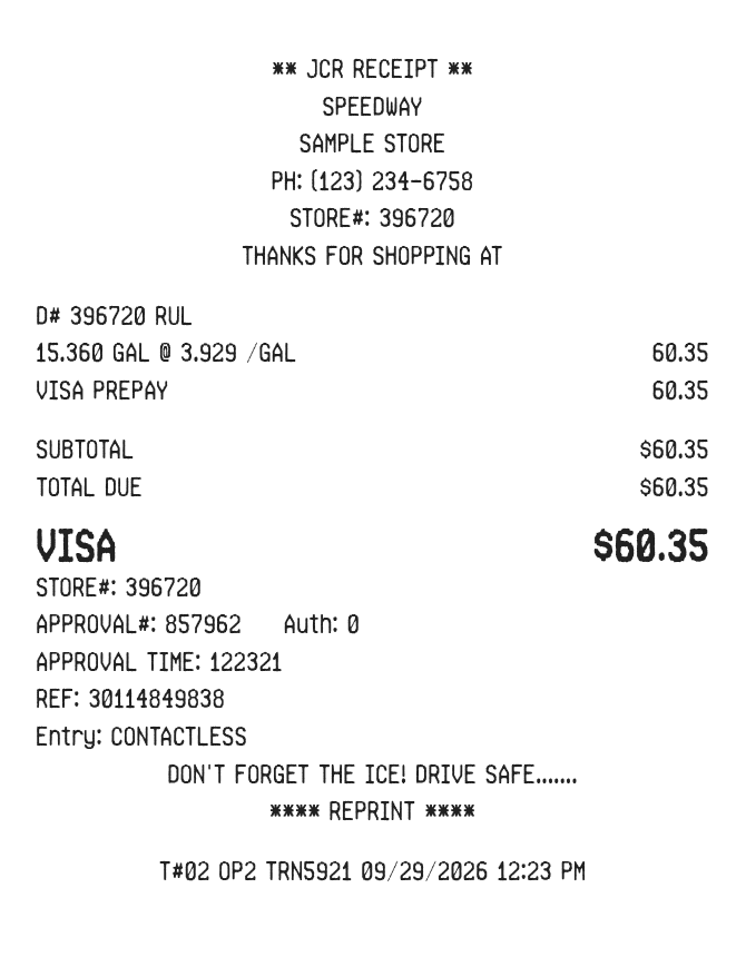 Speedway Receipt — example receipt