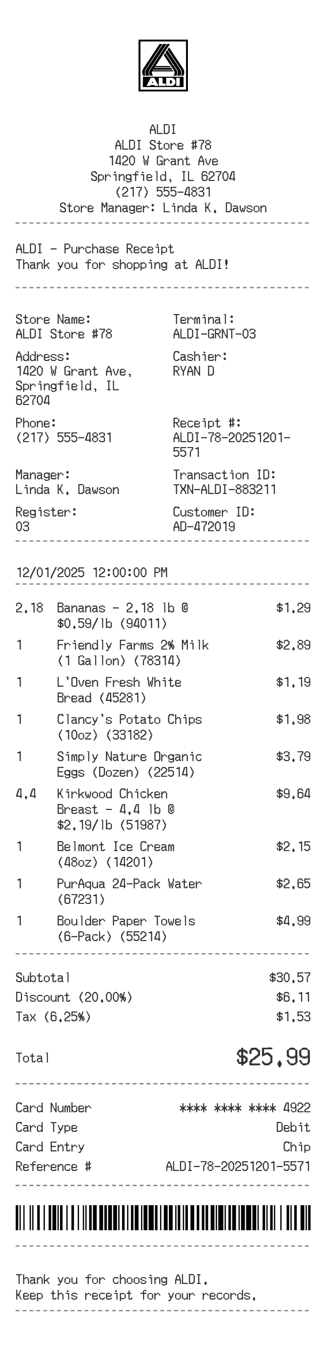 Aldi Receipt — example receipt