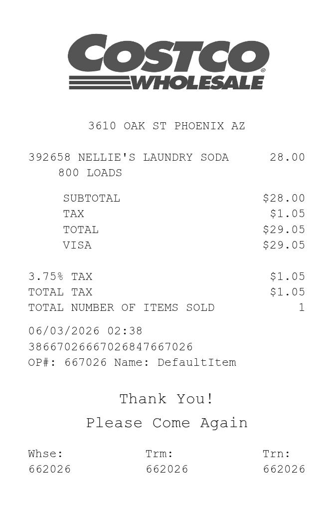 Costco Receipt — example receipt