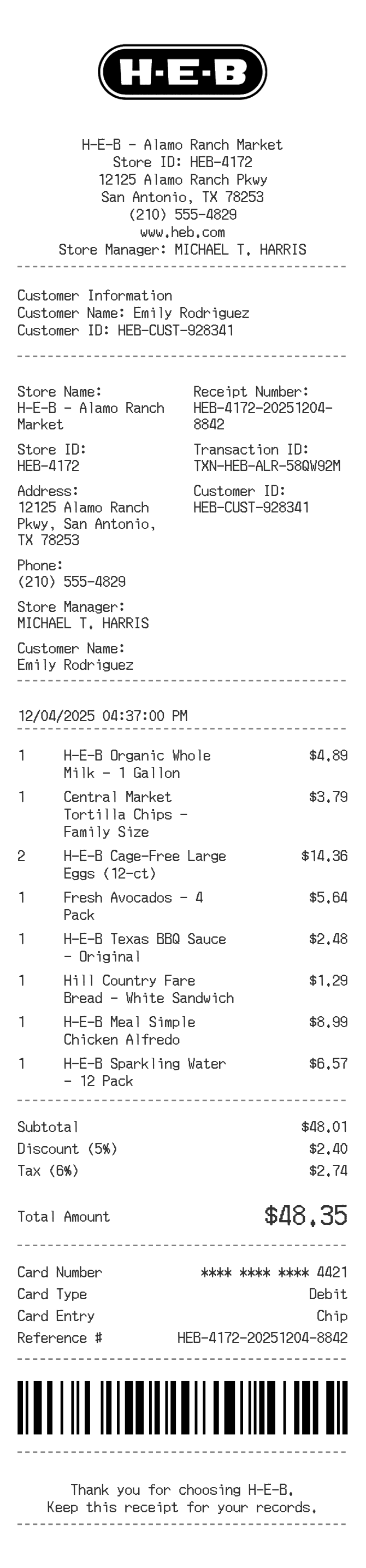 Heb Receipt — example receipt