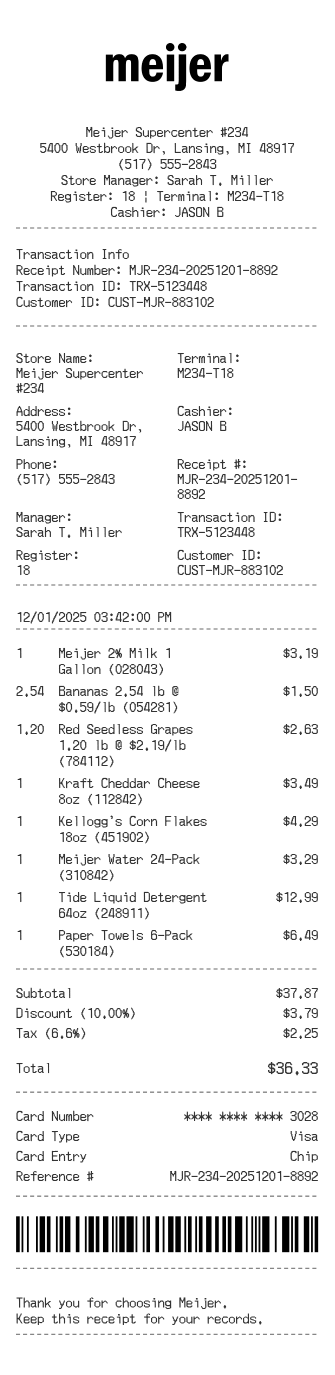 Meijer Receipt — example receipt