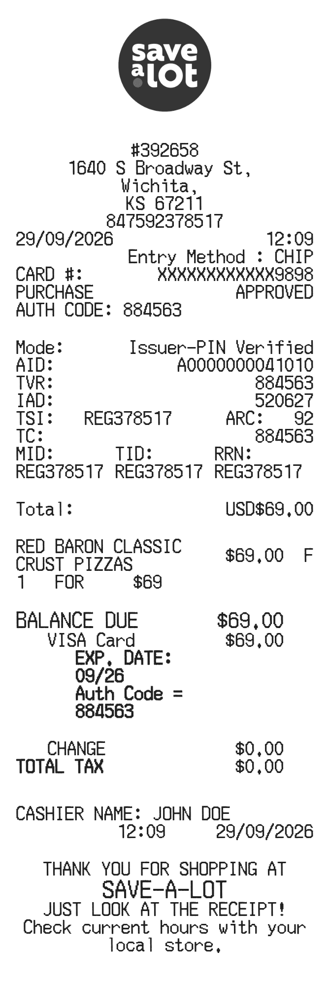 Save-a-Lot Receipt — example receipt