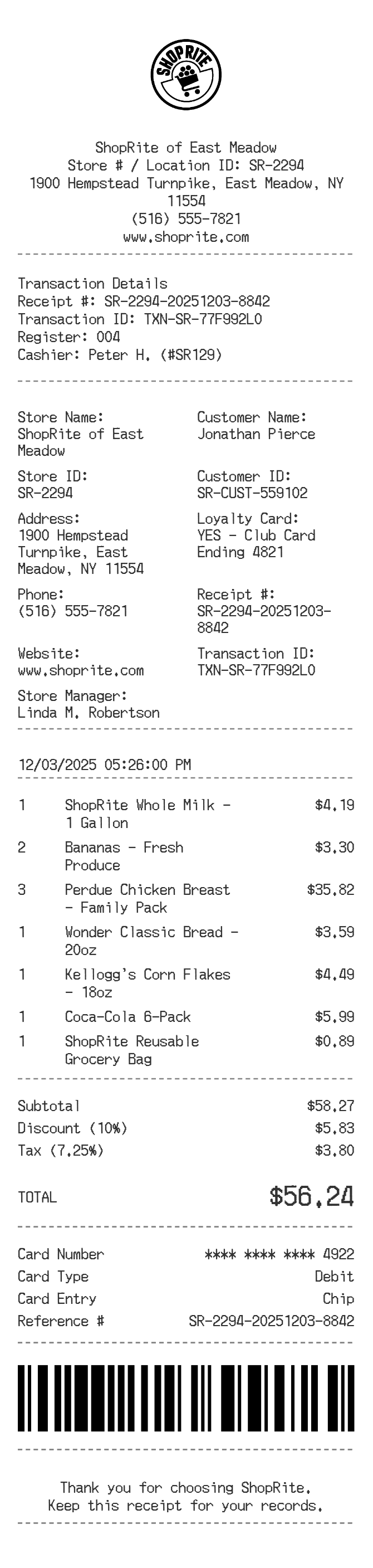 Shoprite Receipt — example receipt