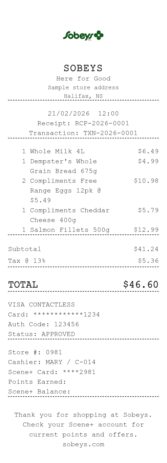 Sobeys Canada Receipt — example receipt