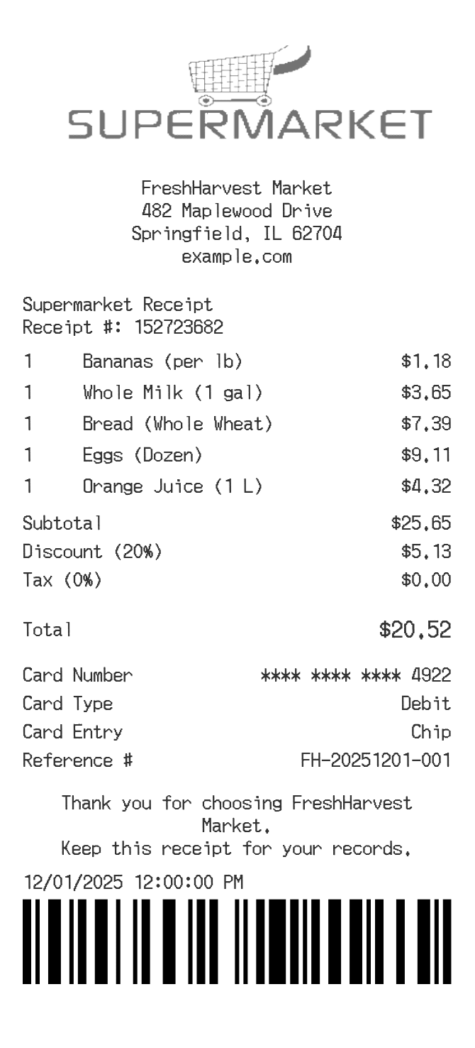Supermarket Receipt — example receipt