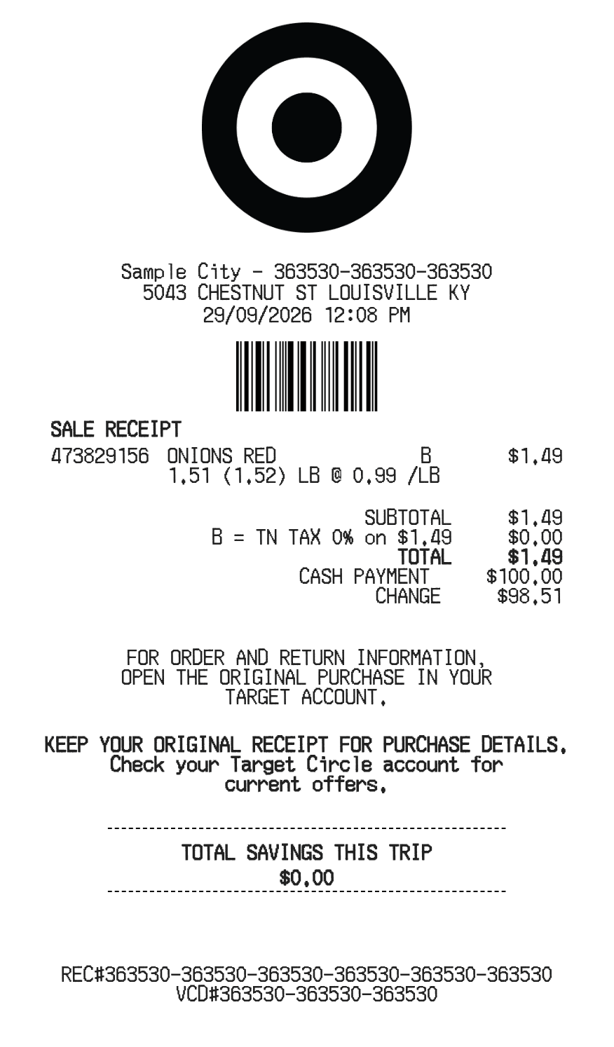 Target Receipt — example receipt