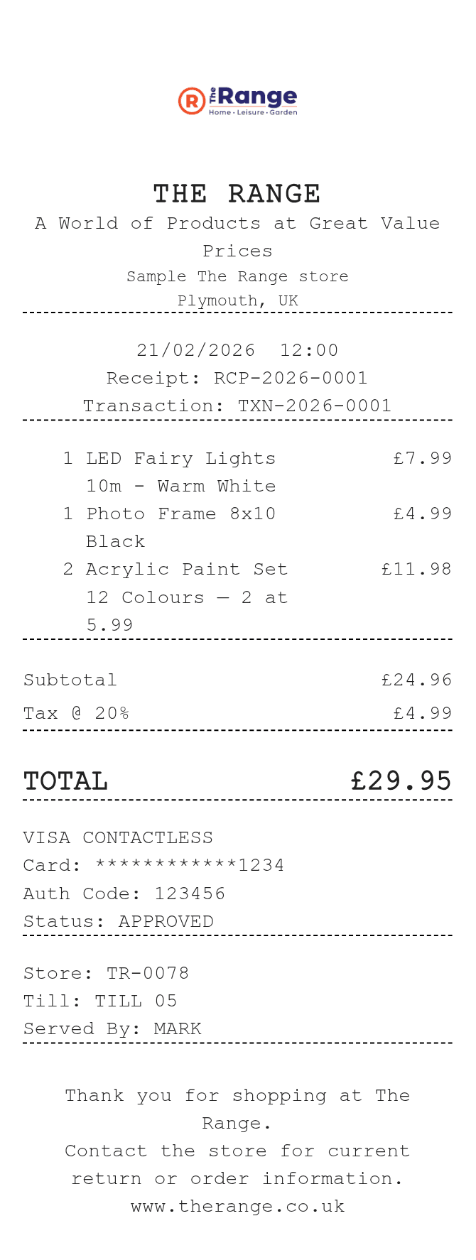The Range Receipt — example receipt