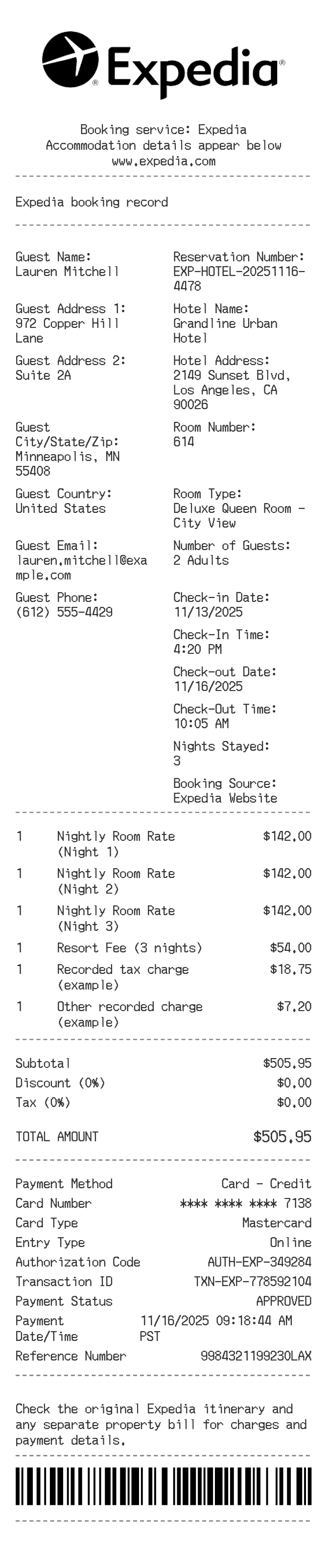 Expedia Receipt — example receipt