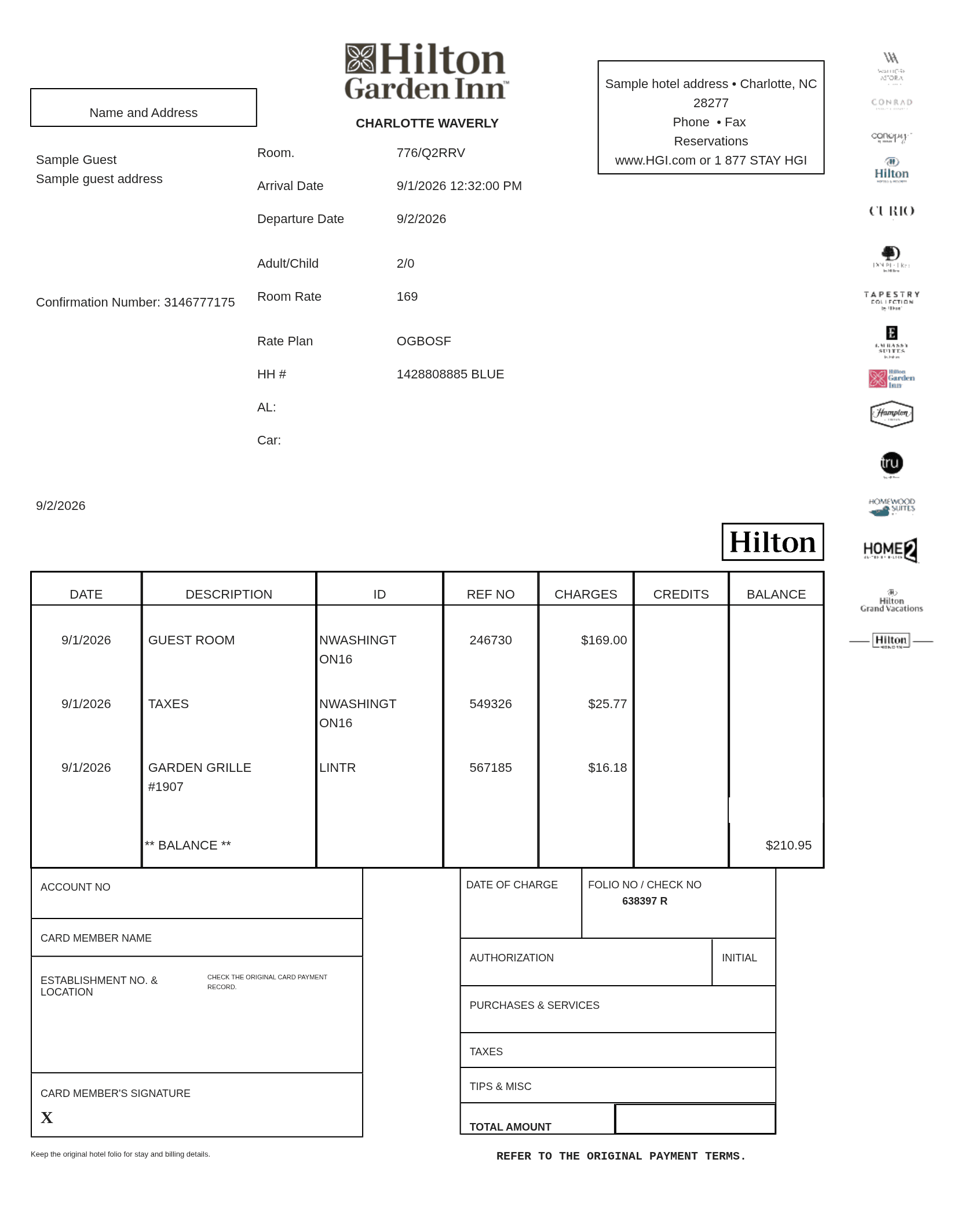 Hilton Receipt — example receipt