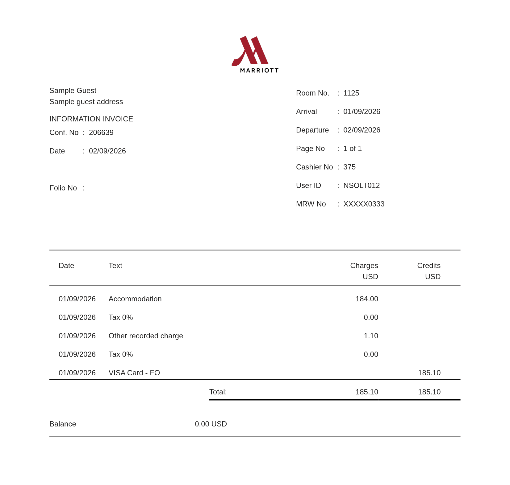 Marriott Receipt — example receipt