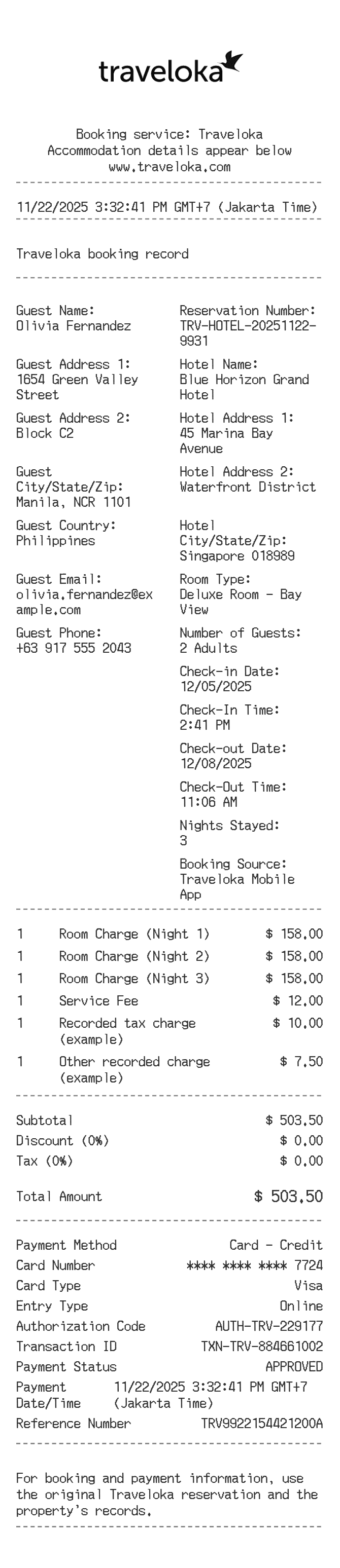 Traveloka Receipt — example receipt