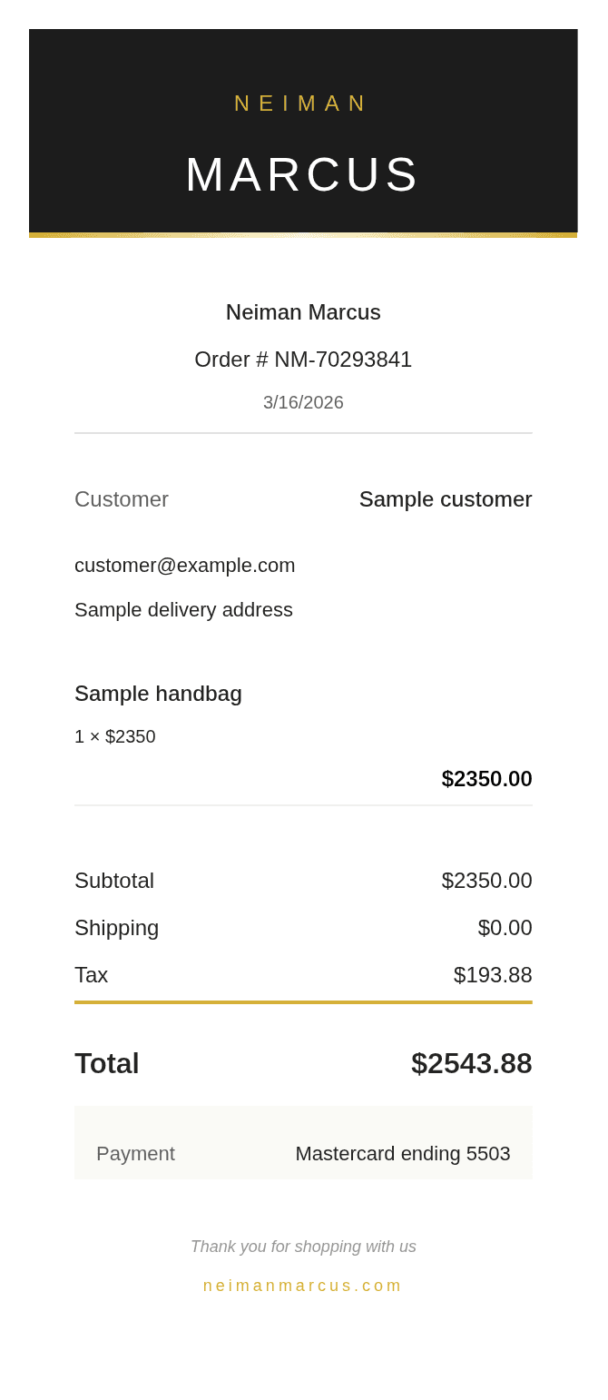 Neiman Marcus Receipt — example receipt