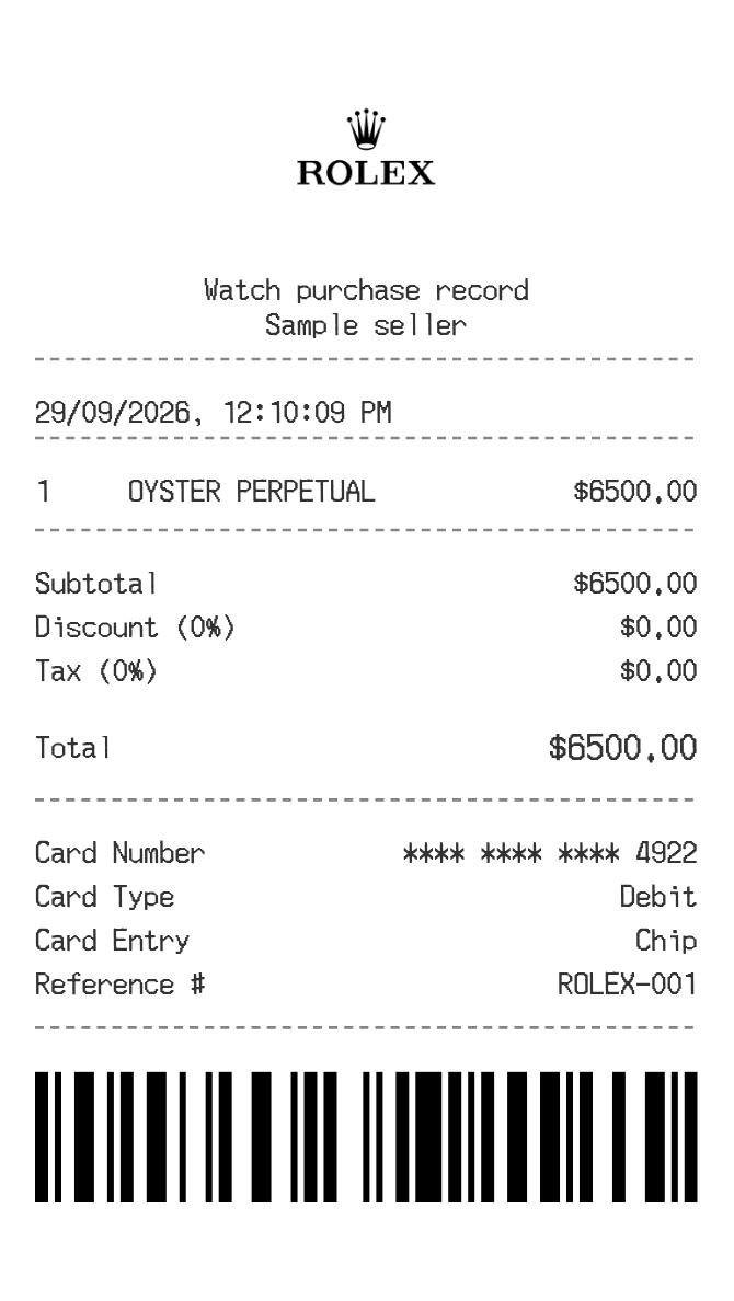 Rolex Receipt — example receipt
