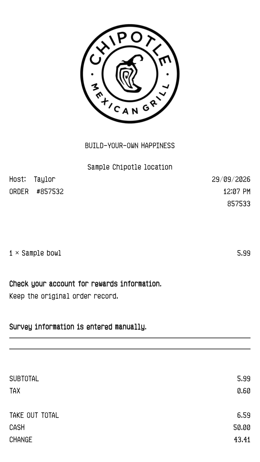 Chipotle Receipt — example receipt