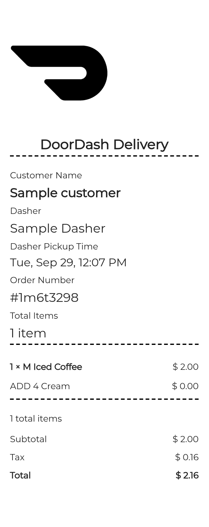 DoorDash Receipt — example receipt