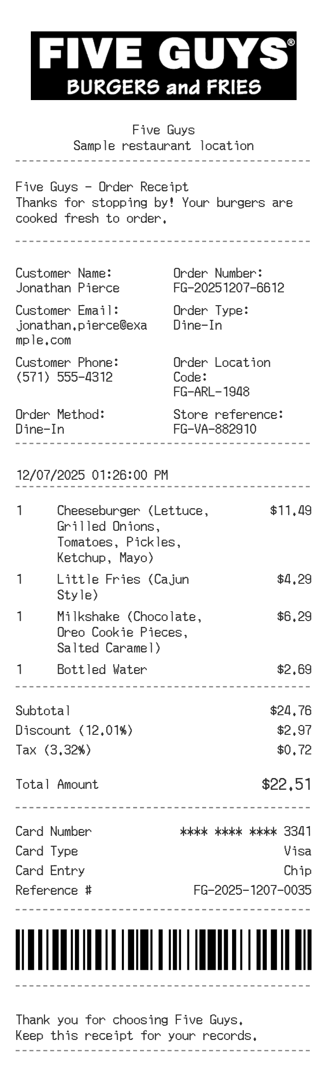 Five Guys Receipt — example receipt