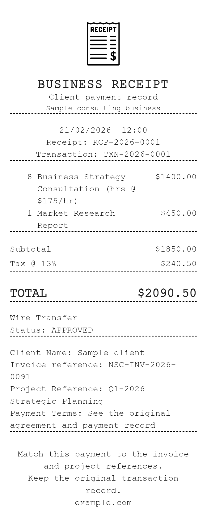 Business Receipt — example receipt