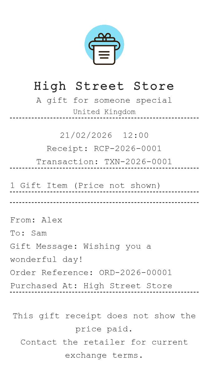 Gift Receipt — example receipt